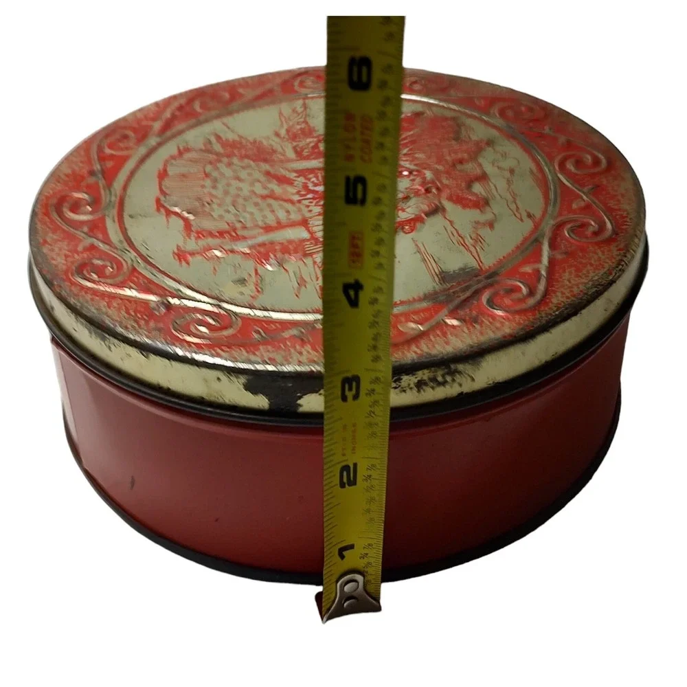 Vintage Embossed‎ Tin Sweets Romantic Couple Red Gold Round Seven Inch Tin SEE